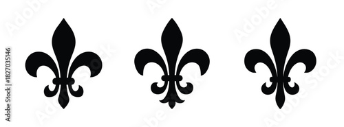 Fleur de lis vector graphic design element three black heraldic lily symbols for design projects
