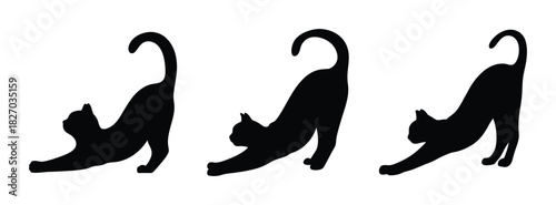 Black cat stretching silhouette vector illustration for pet lovers and animal graphics design projects