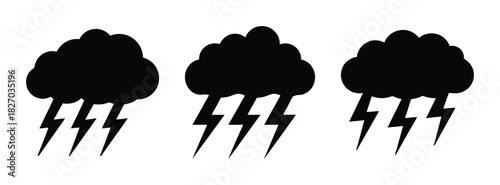 Thunderstorm cloud lightning bolts weather forecast vector illustration black and white clip art