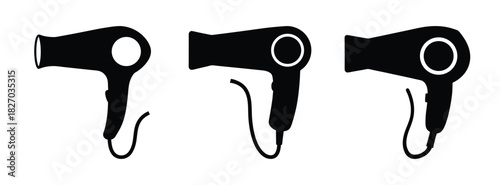 Hair dryer vector illustration set for professional salon styling and personal grooming appliance use
