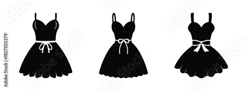 Black dress fashion vector set, elegant cocktail dresses with bow, party dress collection design