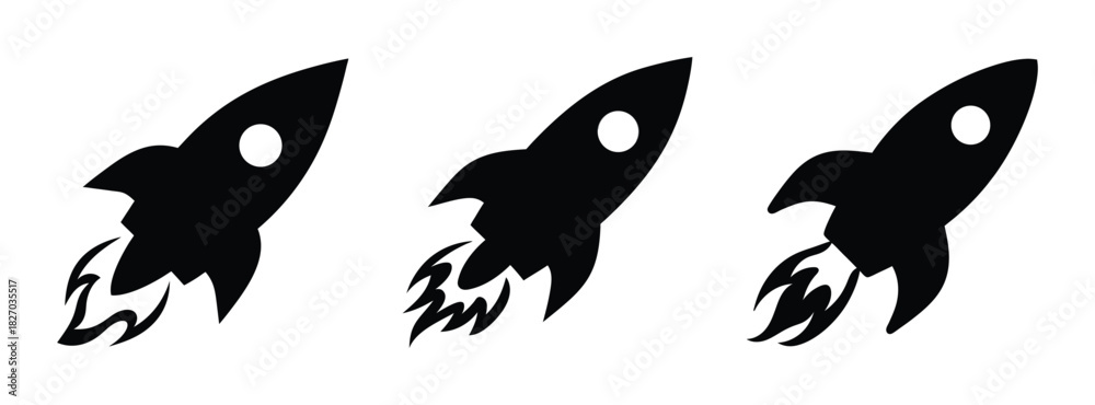 Obraz premium Rocket ship vector illustration, space travel, future technology, startup launch, black and white