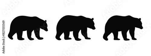 Three black bear silhouette vector illustration wildlife animal graphic design element art icon