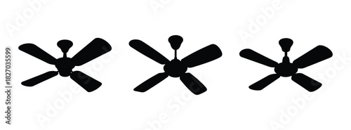 Ceiling fan silhouette vector image for home cooling and ventilation design elements and decor
