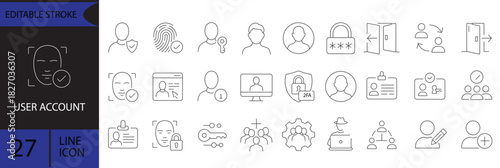 User Account Web Icon Set in Line Style. Collection of User profile Linear Icons, Including Profile, avatar, login, password, username, add friend, access, connect and more.