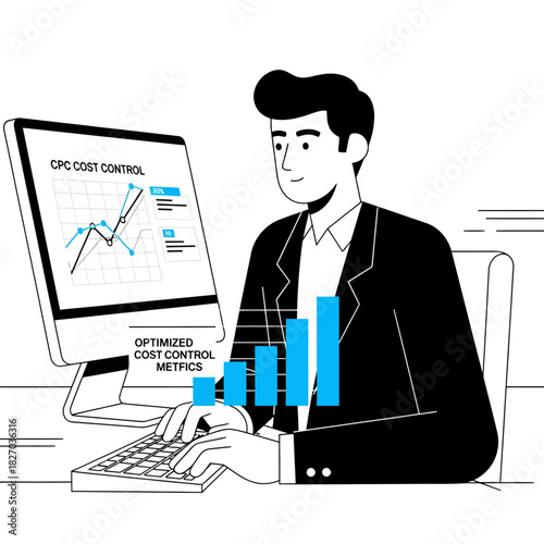 Dedicated business professional optimizing CPC cost control metrics for enhanced ROI and driving company growth with data-driven insights and analysis