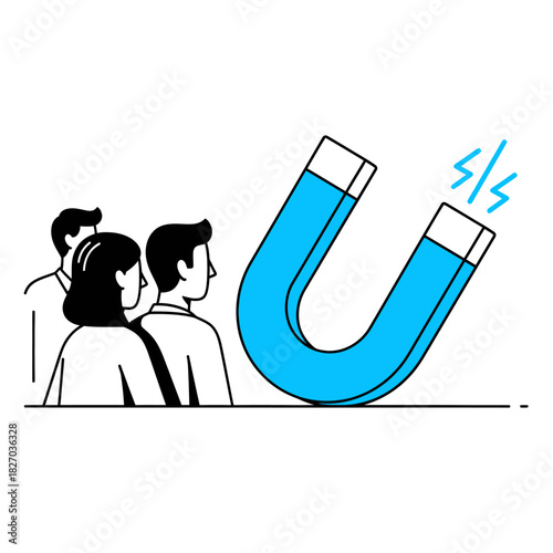 Captivating business strategy attracting new customers with a powerful magnet, showcasing lead generation and marketing success in a modern way