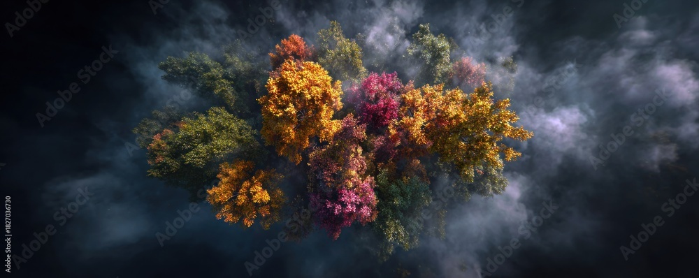 Fototapeta premium Colorful Floral Explosion Amidst Ethereal Smoke - A Vibrant Abstract Composition.