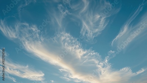 Fototapeta Naklejka Na Ścianę i Meble -  A sky with clouds and wispy formations during daytime