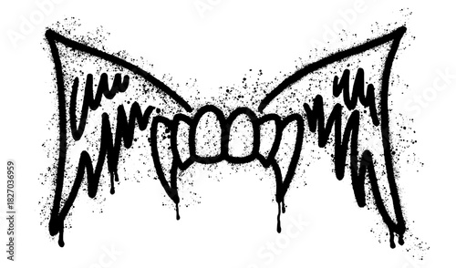 Vampire teeth with wings, hand-drawn in graffiti style