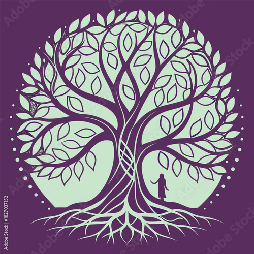 Mystical Tree of Life with Human Figure roots branches