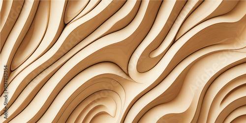 Premium Layered Beige Paper Fluid Motion Art With Carved Curvy Depth and Elegant 3D Wave Textures for Modern Abstract Designer Backgrounds
