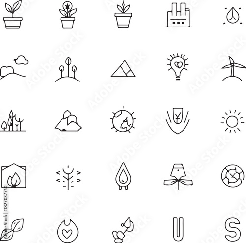 Climate change icon set. Containing global warming, greenhouse, melting ice, earth pollution and disaster icons
