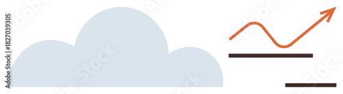 Cloud shape with rising orange line representing growth, efficiency, analytics. Ideal for business, technology, progress, statistics, innovation cloud services digital transformation. Simple flat