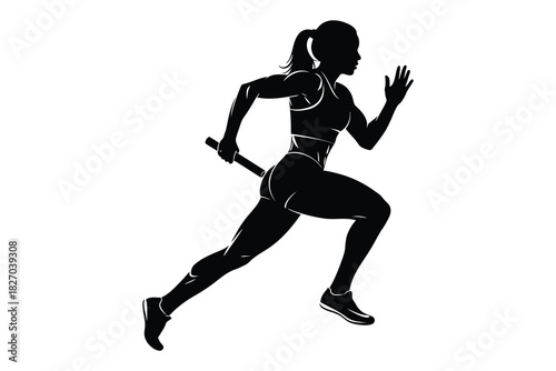 Silhouette of Female Athlete Running Relay Race Vector