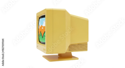 Retro yellow computer monitor PNG isolated on transparent background, vintage display for graphic design and nostalgic projects
