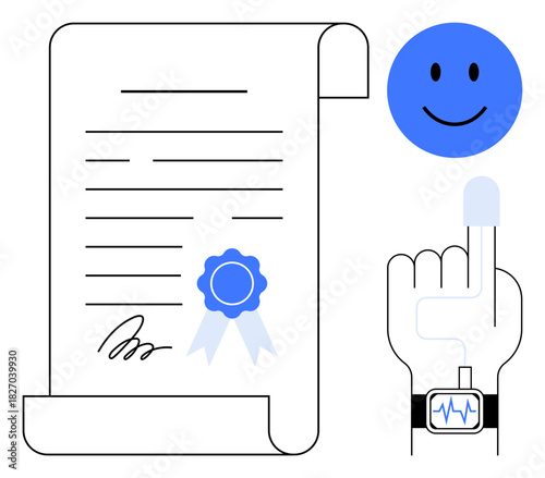 Biometrics concept. Biometrics integrated with digital certification for secure identification and approval. Biometrics applied in health monitoring, identity verification, and security. Usage in