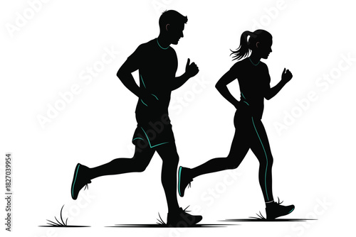 Couple running silhouettes fitness and healthy lifestyle vector