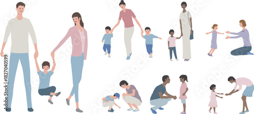 Diverse Families and Children Interacting in Various Loving Moments