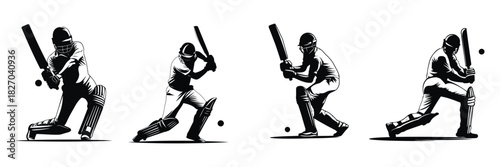 Cricket batsman silhouette vector logo icon, sports player graphic illustration