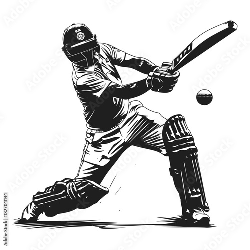 Cricket batsman silhouette vector logo icon, sports player graphic illustration