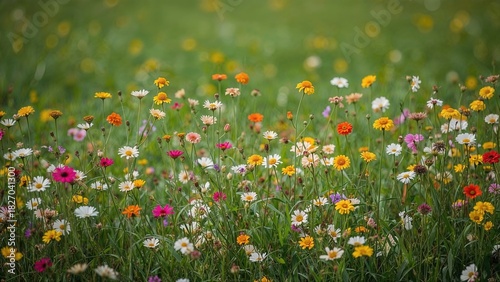 Fototapeta Naklejka Na Ścianę i Meble -  Colorful wildflowers blooming in a meadow on a bright day.