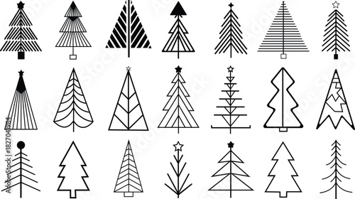 Minimalist line art depicts a christmas tree showcasing simple holiday design