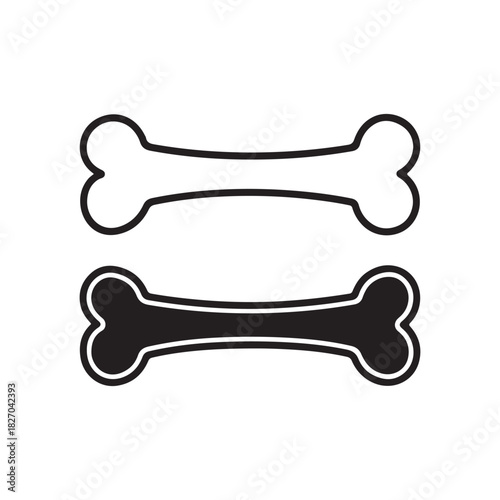 Minimalist dog bone icon set with simple outline and solid styles, ideal for pet treat branding, packaging, veterinary graphics, pet shop illustrations, and modern digital design projects