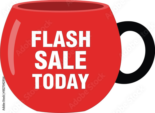 A red mug with "FLASH SALE TODAY" written on it in white text is shown.