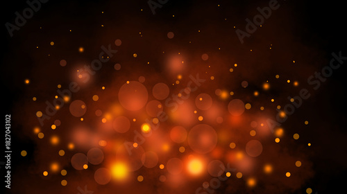 Abstract background with warm orange and yellow bokeh lights resembling glowing fire embers or magical sparks, creating a festive and dynamic atmosphere