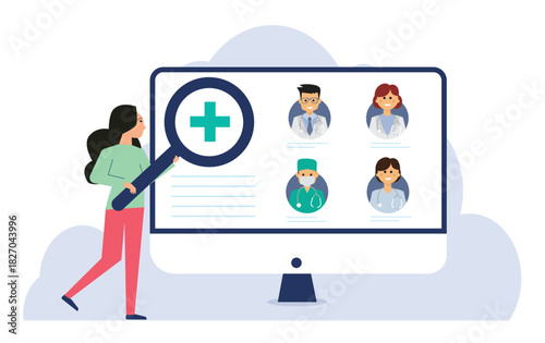 woman looking for a doctor for an online consultation. Online medical services, consultation and telemedicine concept