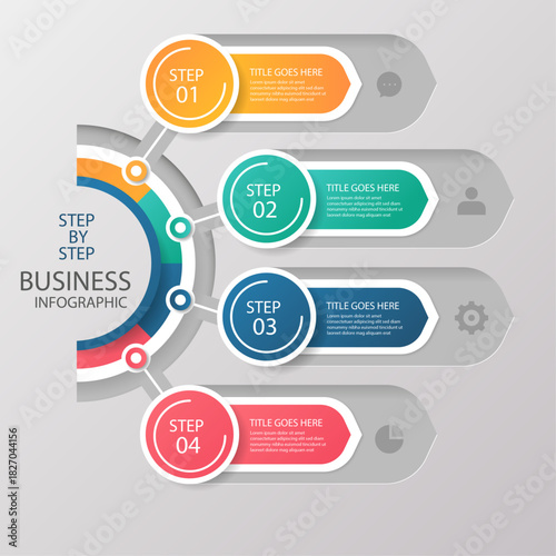 Infographic circle divided into 4 steps. Round chart that can be used for report, business analytics, data visualization and presentation, educational content