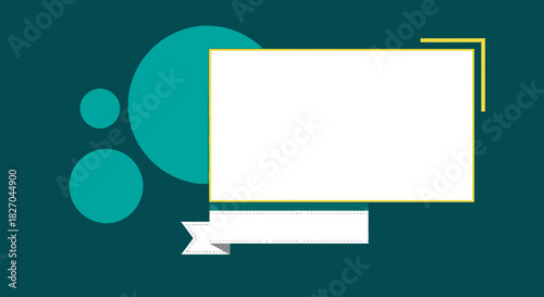Modern turquoise background with white rectangle, circles and ribbon frame for text or