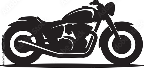 A classic motorcycle is displayed in a simple black silhouette against a white background