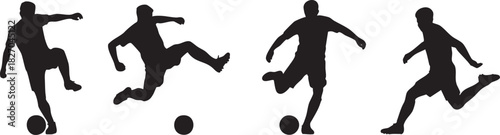Soccer players in action silhouette vector sport football game illustration