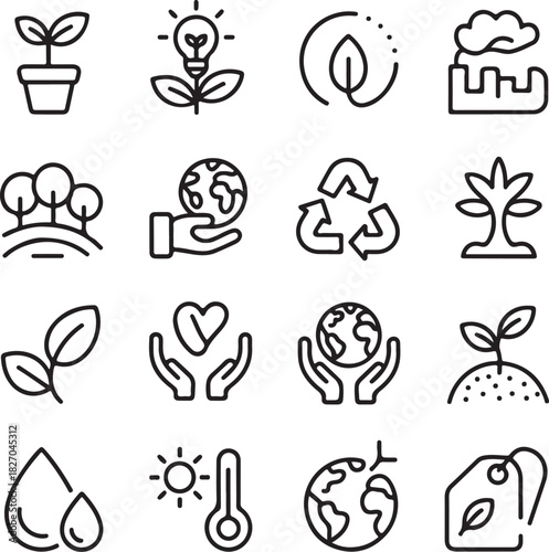 Climate change Stroke icon set. Containing global warming, greenhouse, melting ice, earth pollution and disaster icons. Editable stroke line icon set.
