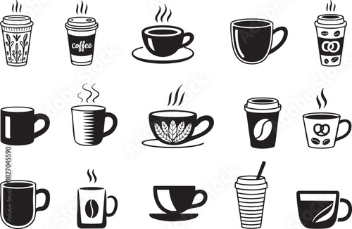 Wallpaper Mural Assorted Black and White Coffee Cups and Mugs Vector Graphic Torontodigital.ca