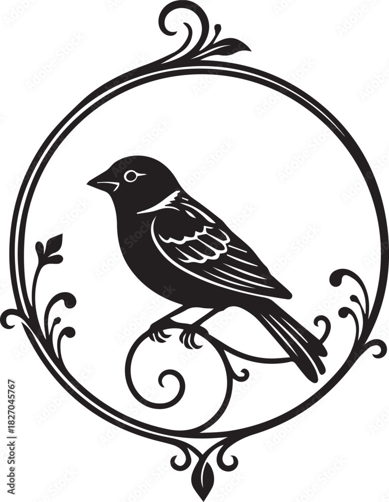 Fototapeta premium Black Silhouette of a House Sparrow Isolated on Transparent Background