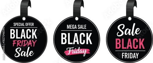 Black Friday Sale Tags Mega Deals, Special Offers & Discounts - Vector Graphics for Shopping Season