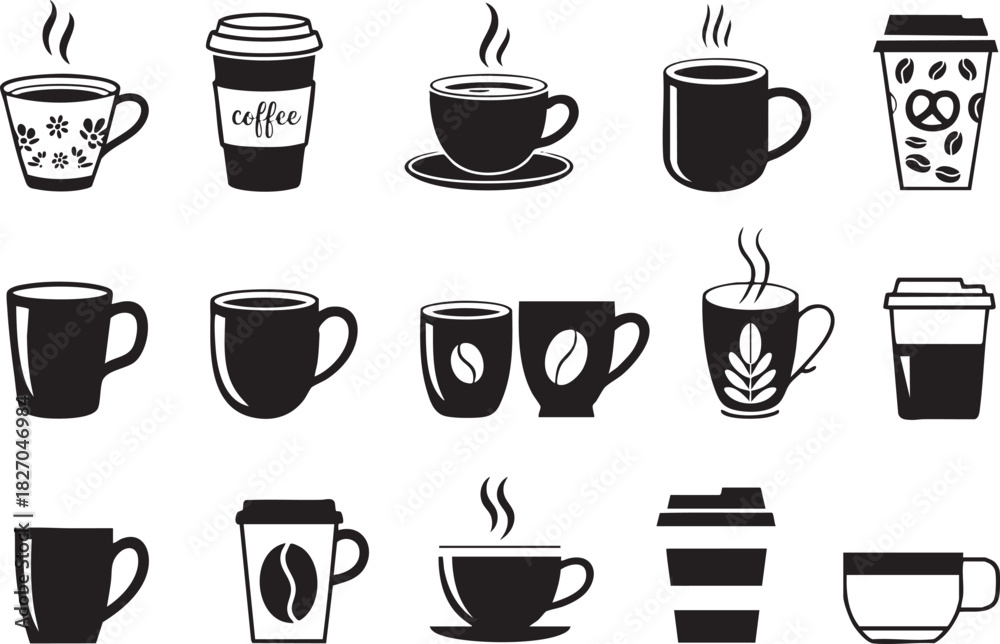 Obraz premium Collection of coffee cup and mug icons vector illustration design