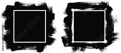 Vector illustration set of two square grunge frames with hand-painted brush stroke borders, isolated on a white background for creative design 05.eps