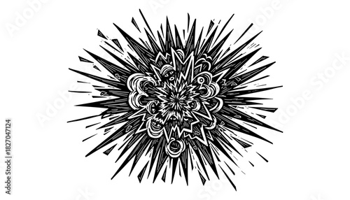 Dynamic monochrome blast art in abstract hand-drawn style for modern visuals