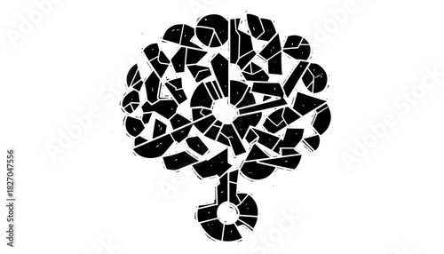 Abstract geometric brain design with keyhole in silhouette style