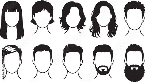 Diverse Hairstyles and Beard Styles Vector Illustration Collection for Designers