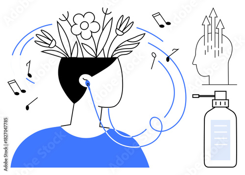 Mindfulness concept. Mindfulness ed through music therapy, relaxation techniques, and mental growth. Mindfulness supporting wellness, creativity, and stress relief. For self-care, relaxation stress