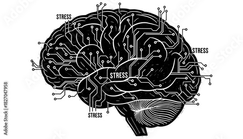 Circuit brain stress concept with technological connections