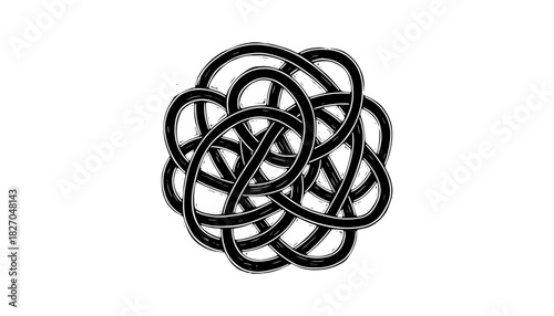 Intricate geometric knot design with interwoven loops on white background