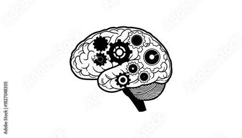 Intricate brain design with gears symbolizing cognitive mechanics and innovation