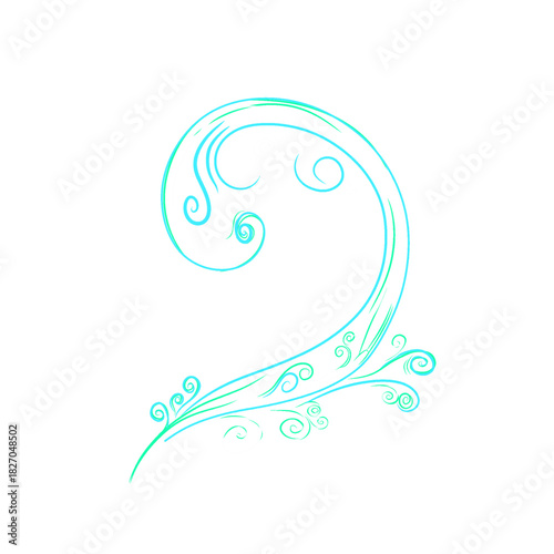 ornament with blue lines forming a floral pattern without a background