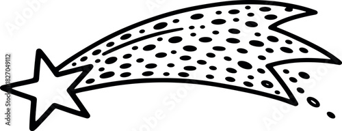 Stylized Shooting Star Illustration with Dotted Trail and Outline Star